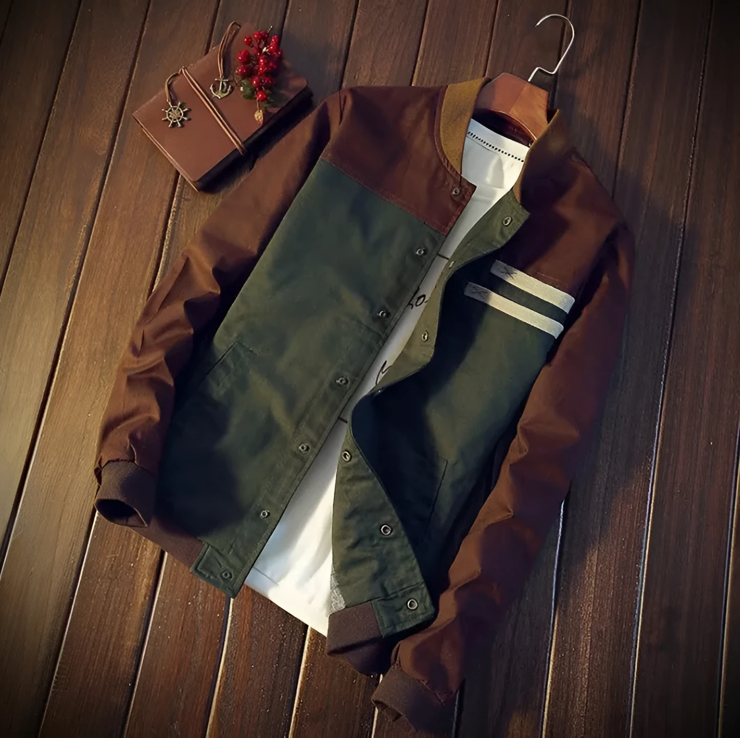Men's Korean style casual jacket with single-breasted collar, colour-block design, cotton blend, not hooded, blue colour
