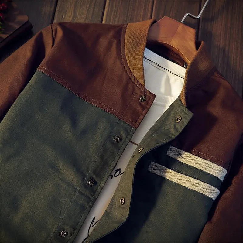 Men's Korean style casual jacket with single-breasted collar, colour-block design, cotton blend, not hooded, blue colour