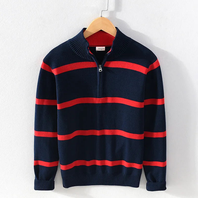 Men's cotton wool half zip turtleneck sweater in slim fit, available in multiple colours including gray and black