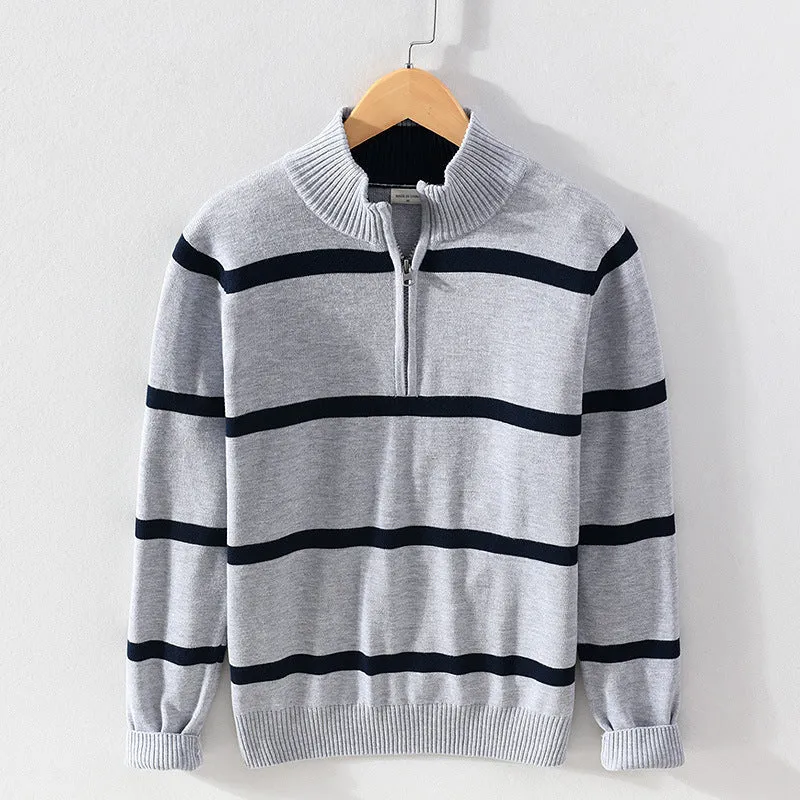 Men's cotton wool half zip turtleneck sweater in slim fit, available in multiple colours including gray and black