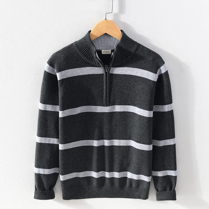Men's cotton wool half zip turtleneck sweater in slim fit, available in multiple colours including gray and black