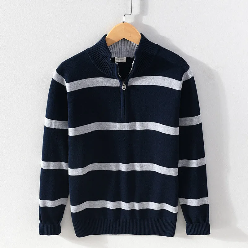 Men's cotton wool half zip turtleneck sweater in slim fit, available in multiple colours including gray and black