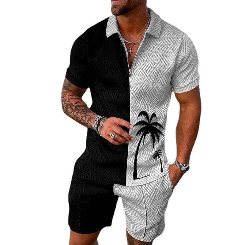 Men's summer mesh tracksuit set with short sleeve zip-up jacket and matching shorts in multiple colours