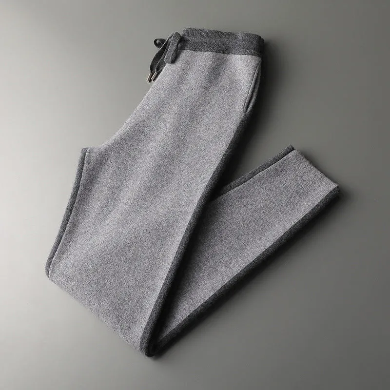 Men's navy blue cashmere blend sports cardigan suit with half turtleneck zipper and matching trousers