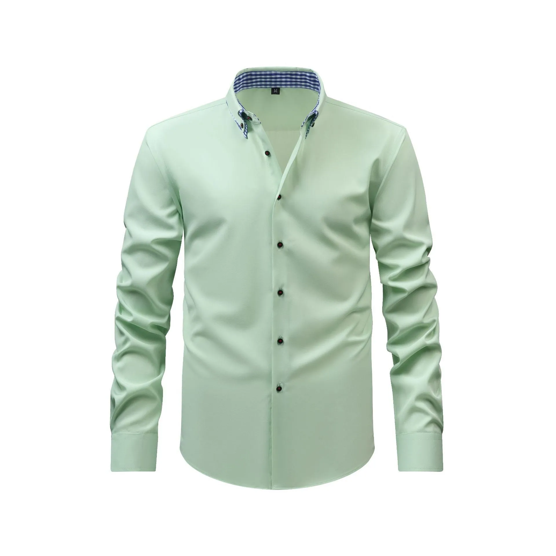Double collar stitching casual shirt in black showing cardigan style and solid colour design with button front