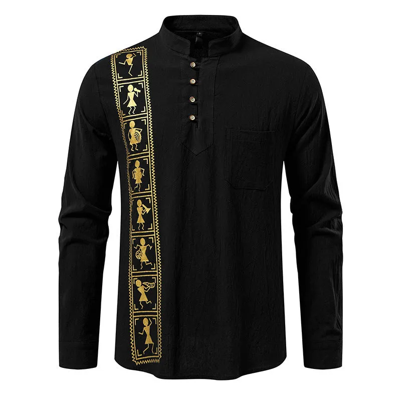 Men's solid colour cotton linen style slim fit pullover shirt in khaki, European sizes S-2XL