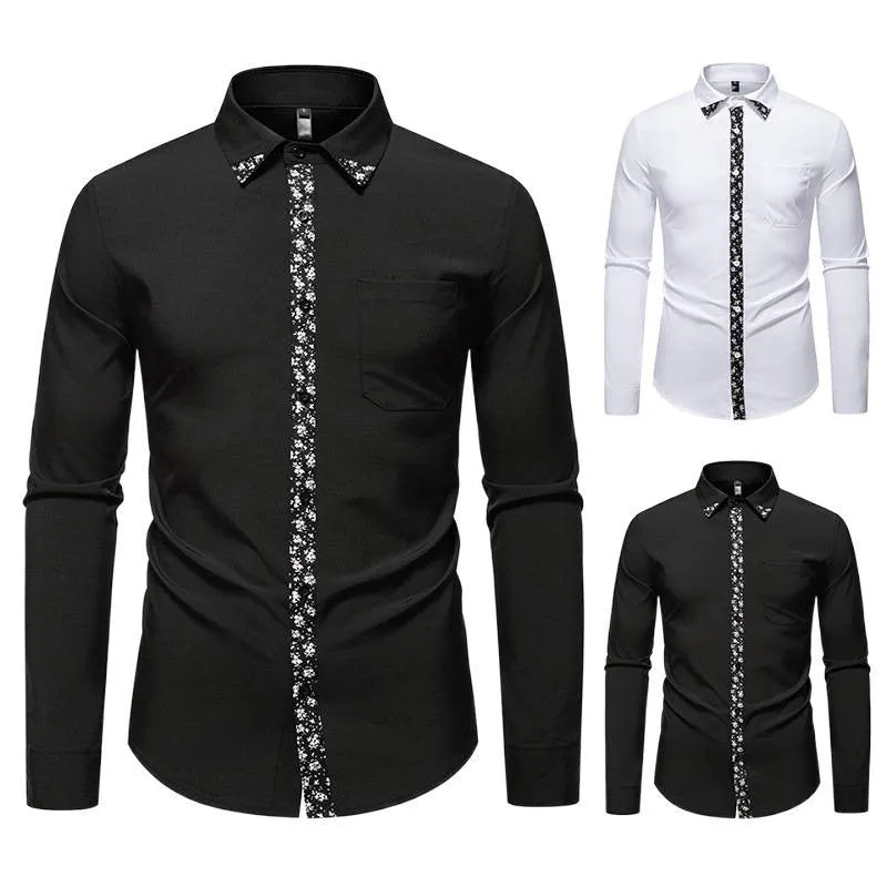 Men's black colour block long sleeve slim fit cardigan shirt in polyester