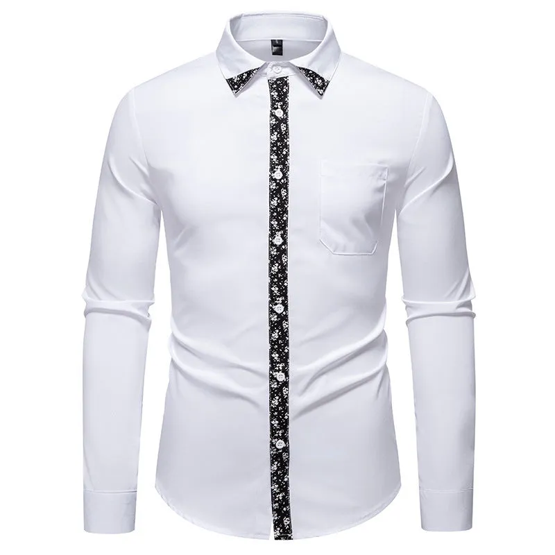 Men's black colour block long sleeve slim fit cardigan shirt in polyester