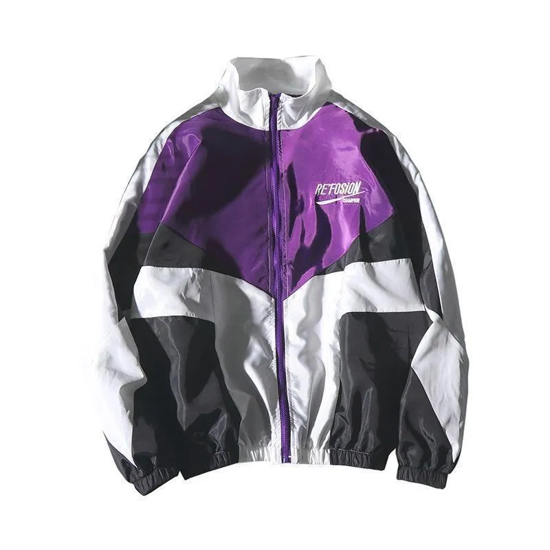 Men's green hip hop autumn jacket with cotton blend fabric, loose fit, and side seam pockets on a model