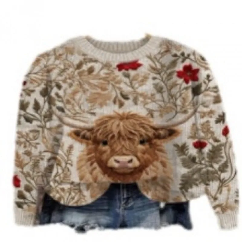 Women's little flower digital print round neck sweater in a colour from the YPM935 range.