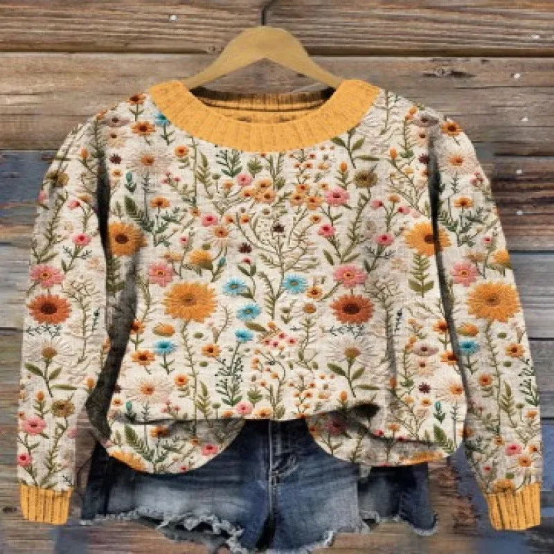 Women's little flower digital print round neck sweater in a colour from the YPM935 range.