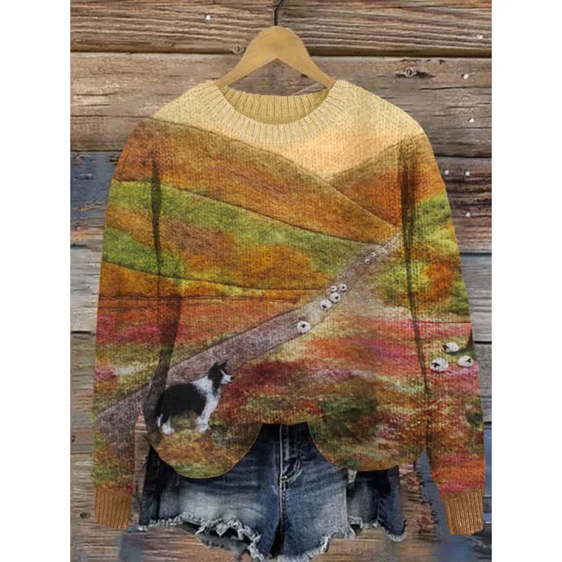 Women's little flower digital print round neck sweater in a colour from the YPM935 range.