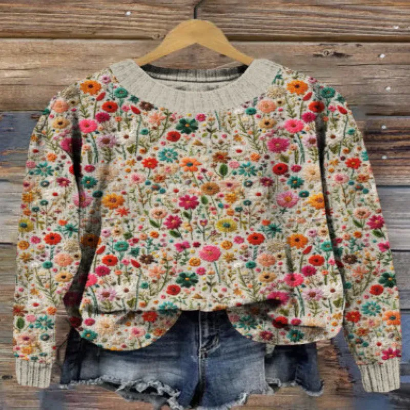Women's little flower digital print round neck sweater in a colour from the YPM935 range.