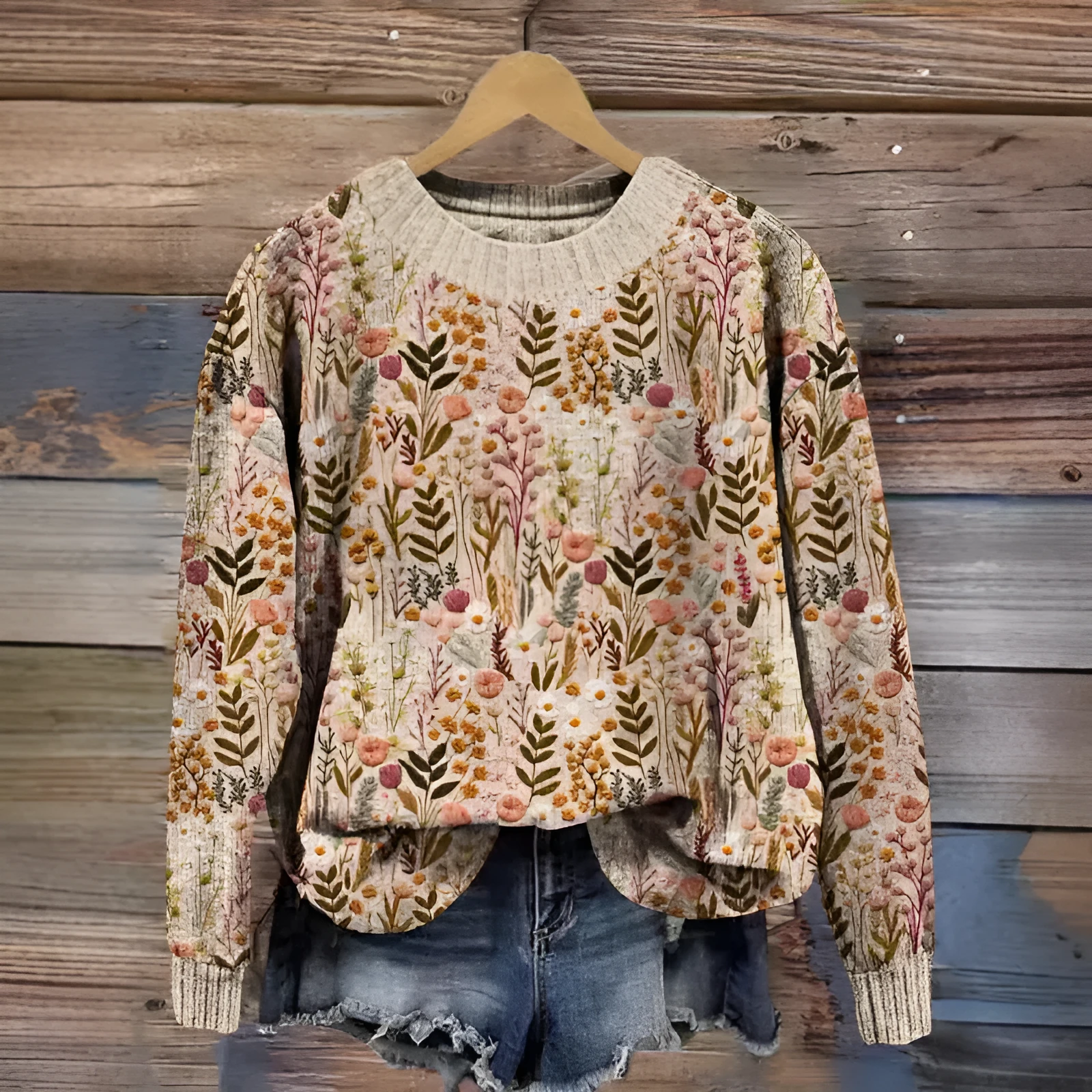 Women's little flower digital print round neck sweater in a colour from the YPM935 range.