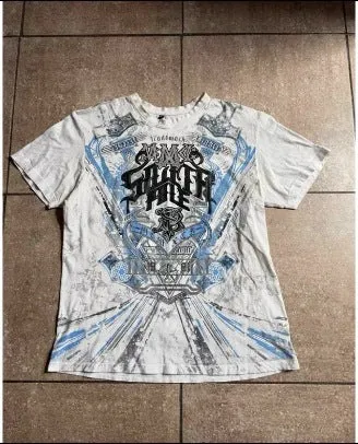 Men's summer printed cotton short sleeve t-shirt in black Korean style casual top