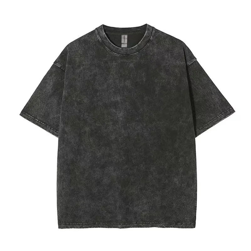 Men's cotton short-sleeved solid colour T-shirt, summer top, size S-XXL, in Washed Black