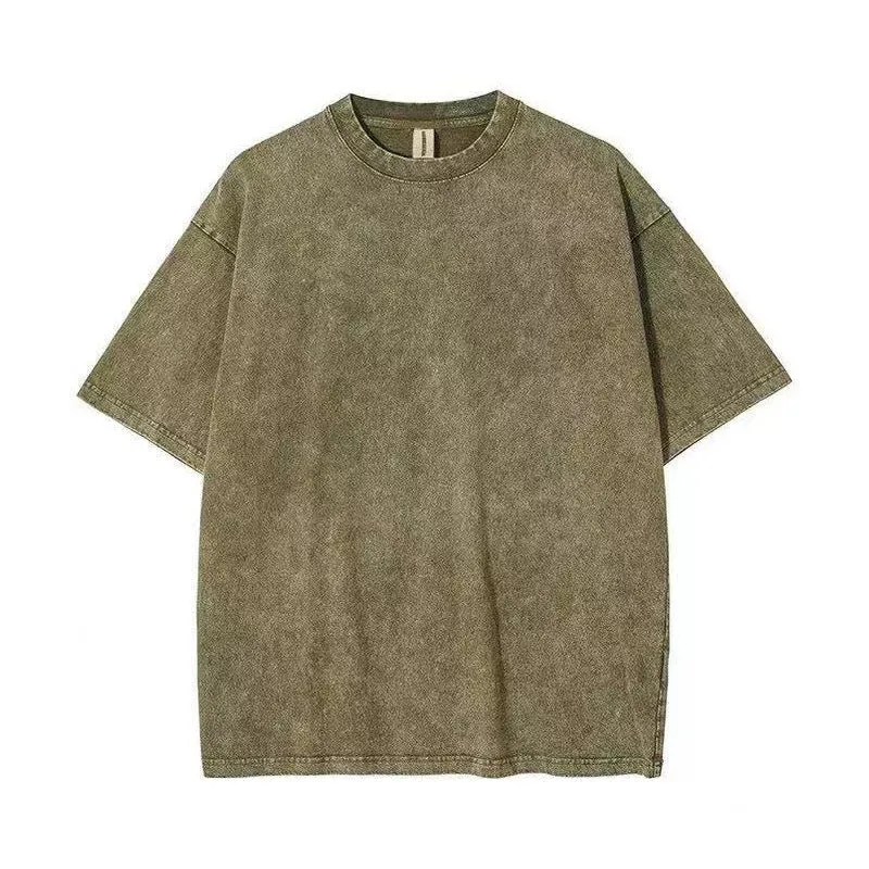 Men's cotton short-sleeved solid colour T-shirt, summer top, size S-XXL, in Washed Black