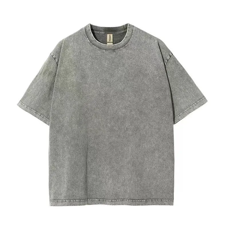 Men's cotton short-sleeved solid colour T-shirt, summer top, size S-XXL, in Washed Black