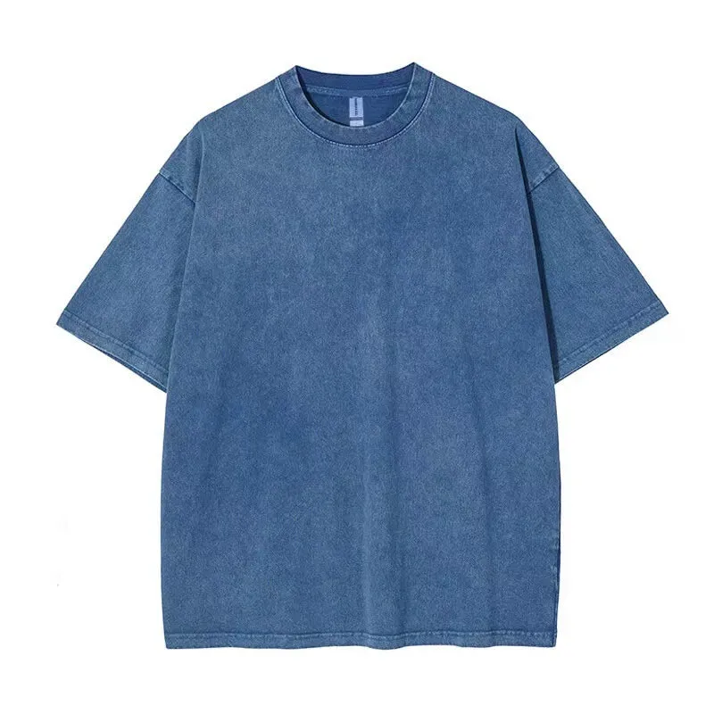Men's cotton short-sleeved solid colour T-shirt, summer top, size S-XXL, in Washed Black
