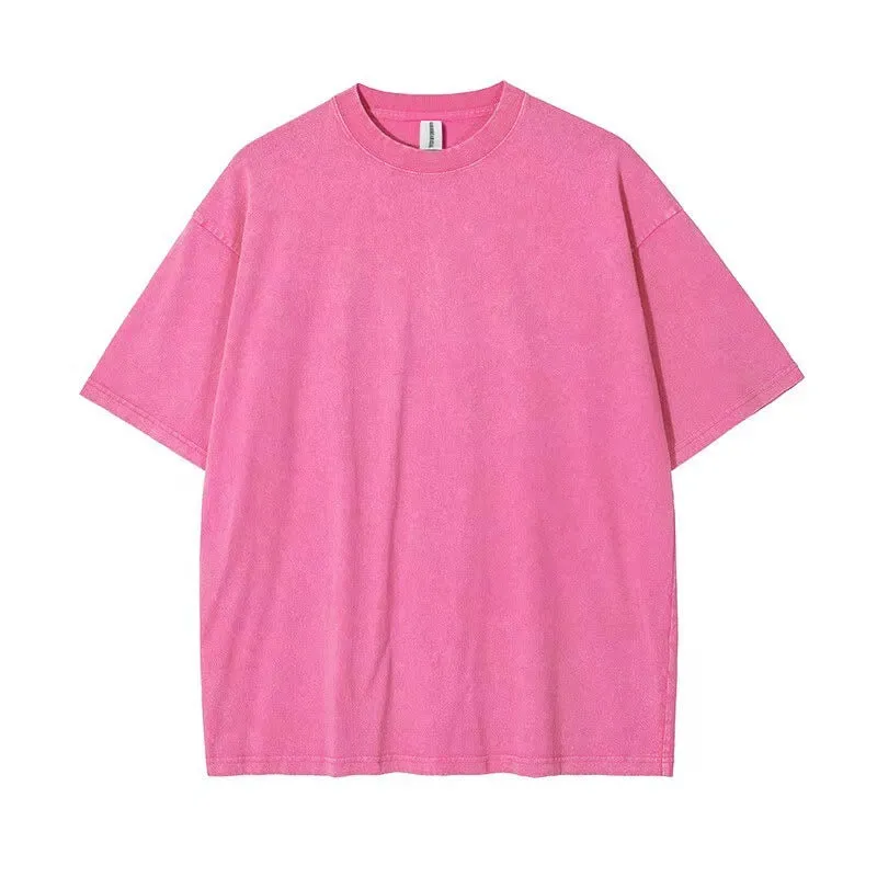 Men's cotton short-sleeved solid colour T-shirt, summer top, size S-XXL, in Washed Black