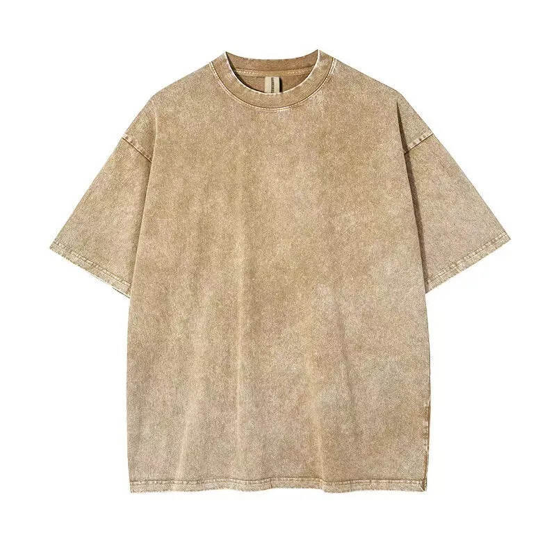 Men's cotton short-sleeved solid colour T-shirt, summer top, size S-XXL, in Washed Black