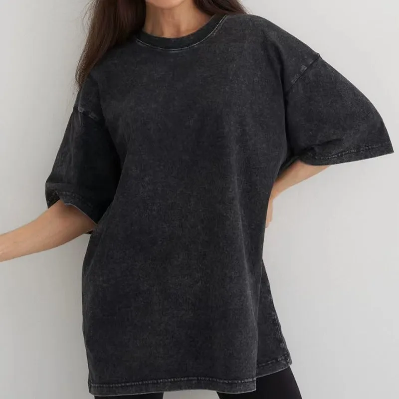 Men's cotton short-sleeved solid colour T-shirt, summer top, size S-XXL, in Washed Black