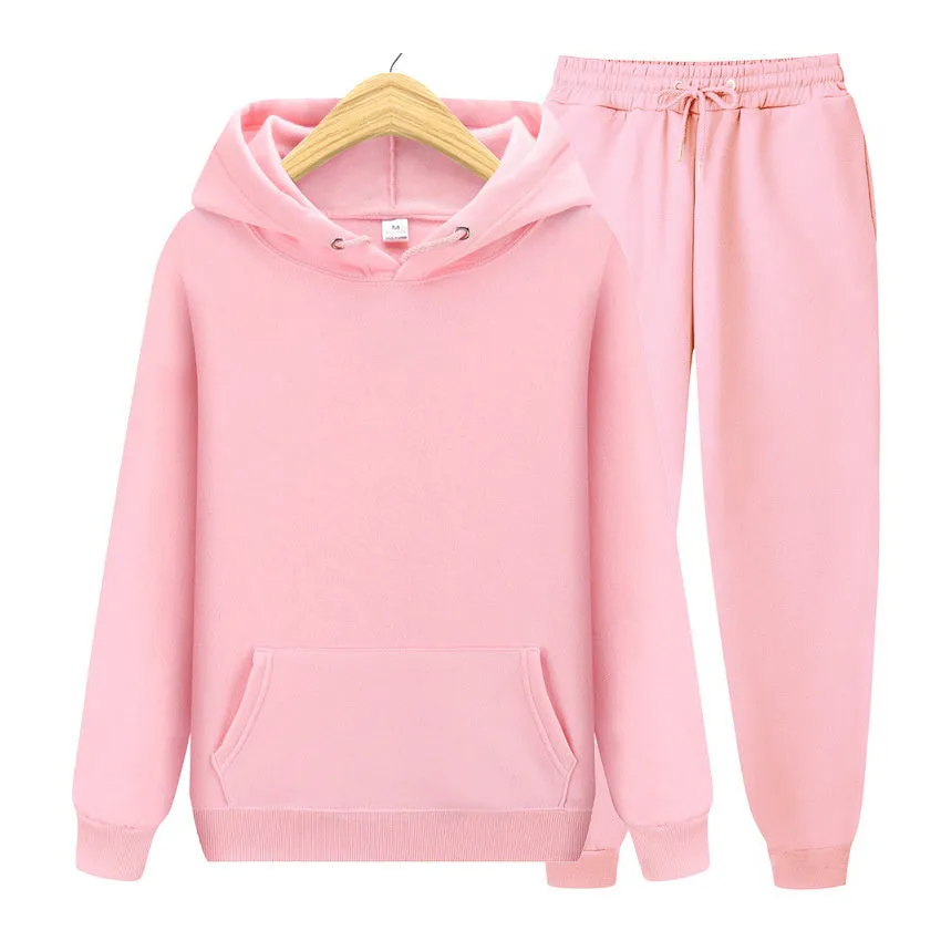 Men's sports set with hooded polyester jacket ribbed cuffs hem and matching sweatpants solid colour beige