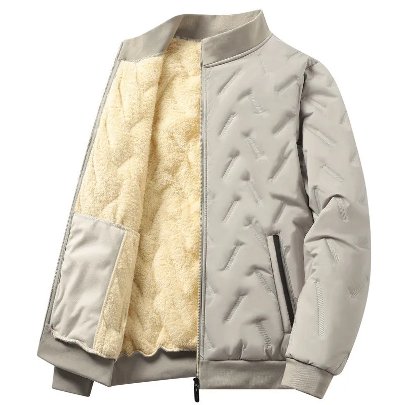 Loose fleece-lined pullover coat in khaki, front view, solid colour polyester fibre, available in sizes M to 4XL
