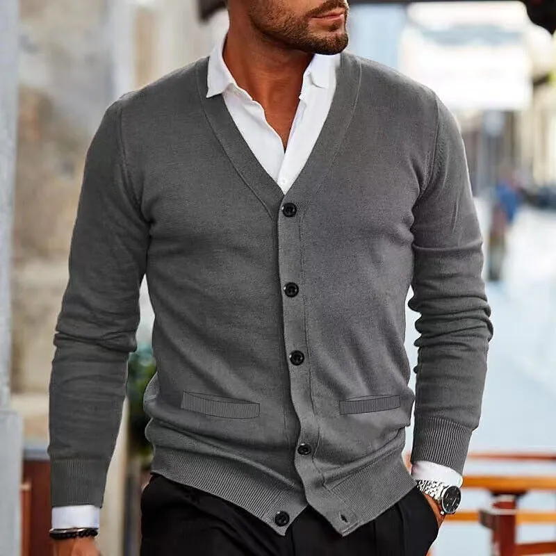Men's slim fit acrylic cardigan sweater coat in wine red colour with long sleeves