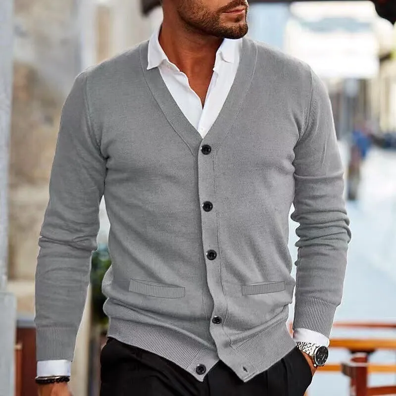 Men's slim fit acrylic cardigan sweater coat in wine red colour with long sleeves