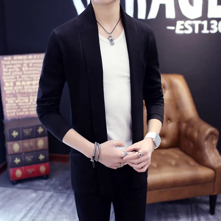 Korean style short black cardigan in slim fit polyester with folding craft detail