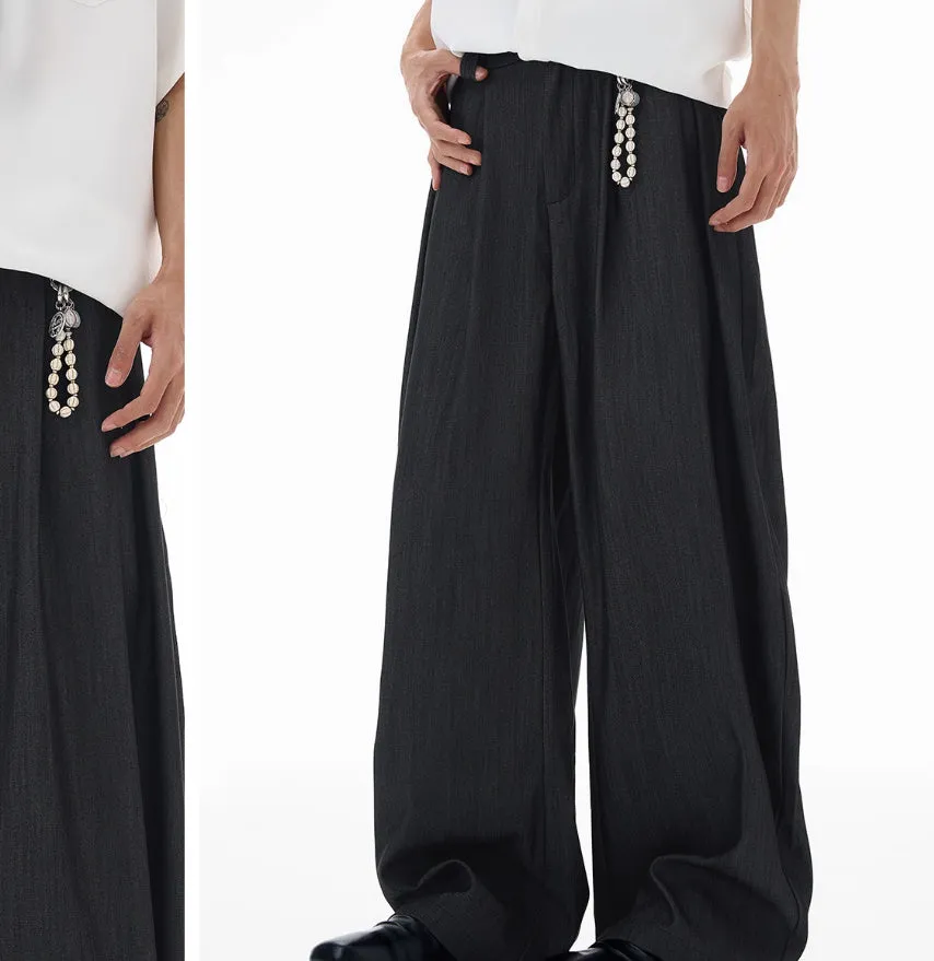 American retro texture high intelligence machete suit pants in black, regular fit, side view