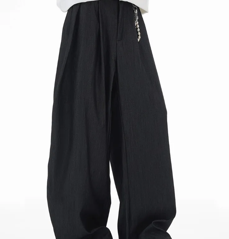 American retro texture high intelligence machete suit pants in black, regular fit, side view