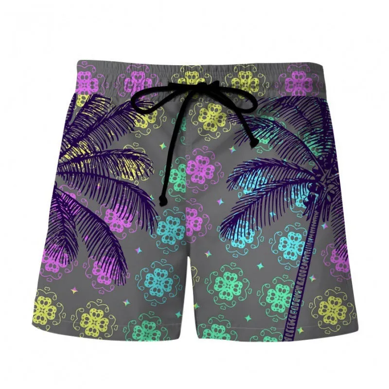 Men's 3D digital printing shorts Hawaiian wind beach pants in polyester with micro-elastic waist, front view on model