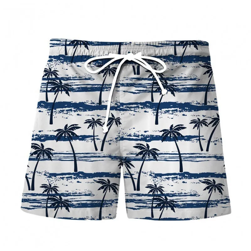 Men's 3D digital printing shorts Hawaiian wind beach pants in polyester with micro-elastic waist, front view on model