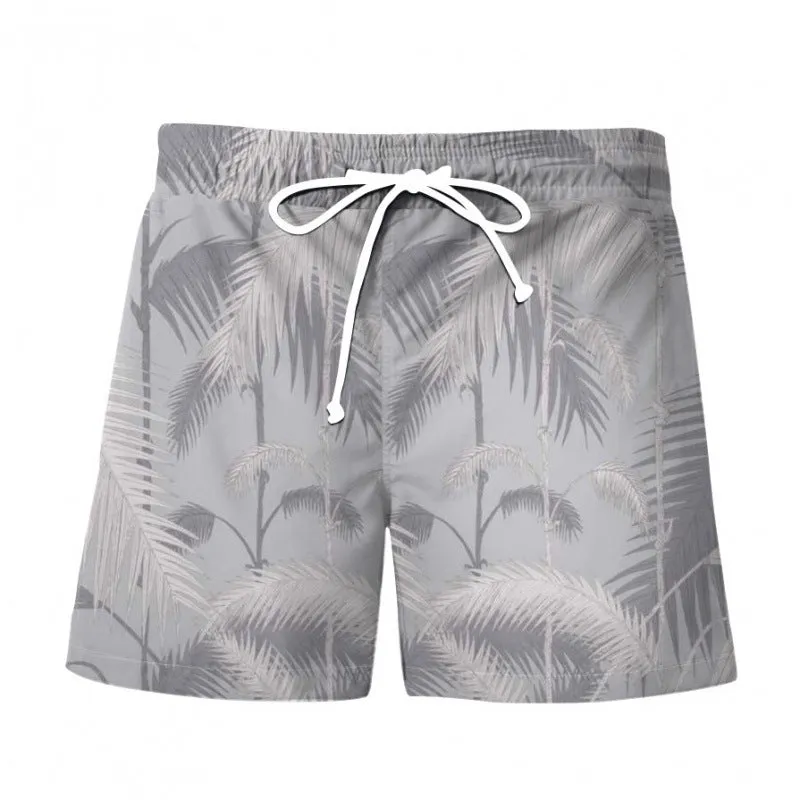 Men's 3D digital printing shorts Hawaiian wind beach pants in polyester with micro-elastic waist, front view on model