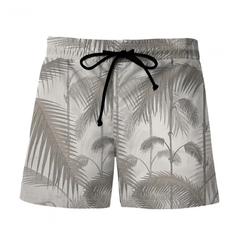 Men's 3D digital printing shorts Hawaiian wind beach pants in polyester with micro-elastic waist, front view on model