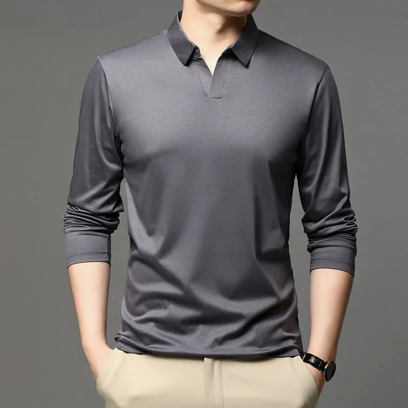 Men's solid colour cotton lapel long sleeve casual shirt in regular fit, black colour