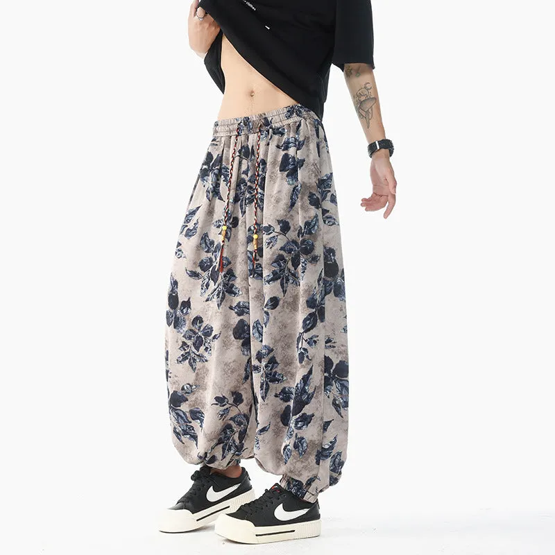 Plus size loose men's casual pants in ice silk drape, ice blue colour, mid waist, relaxed fit, size M to 5XL