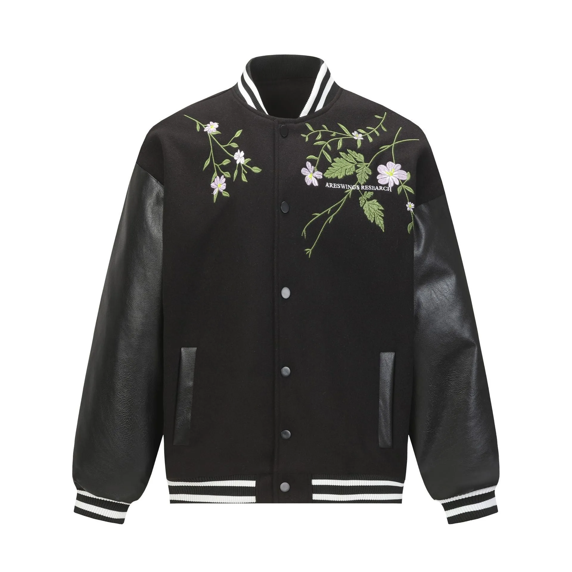 Men's retro plant flower embroidered coat in apricot loose fit polyester with side pockets