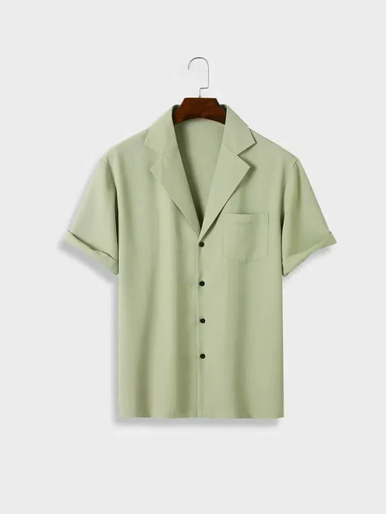 Men's short-sleeved striped lapel printed shirt in picture colour, loose cardigan style, 120g four-side elastic polyester fabric