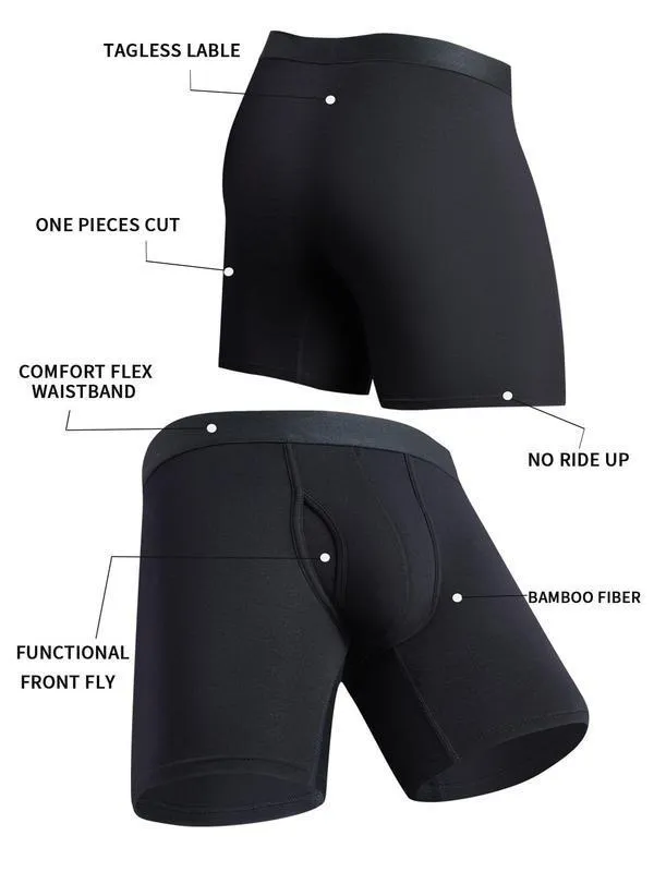 Men's bamboo fibre lace boxer briefs in black - breathable nylon blend with cotton-lined cup - front view