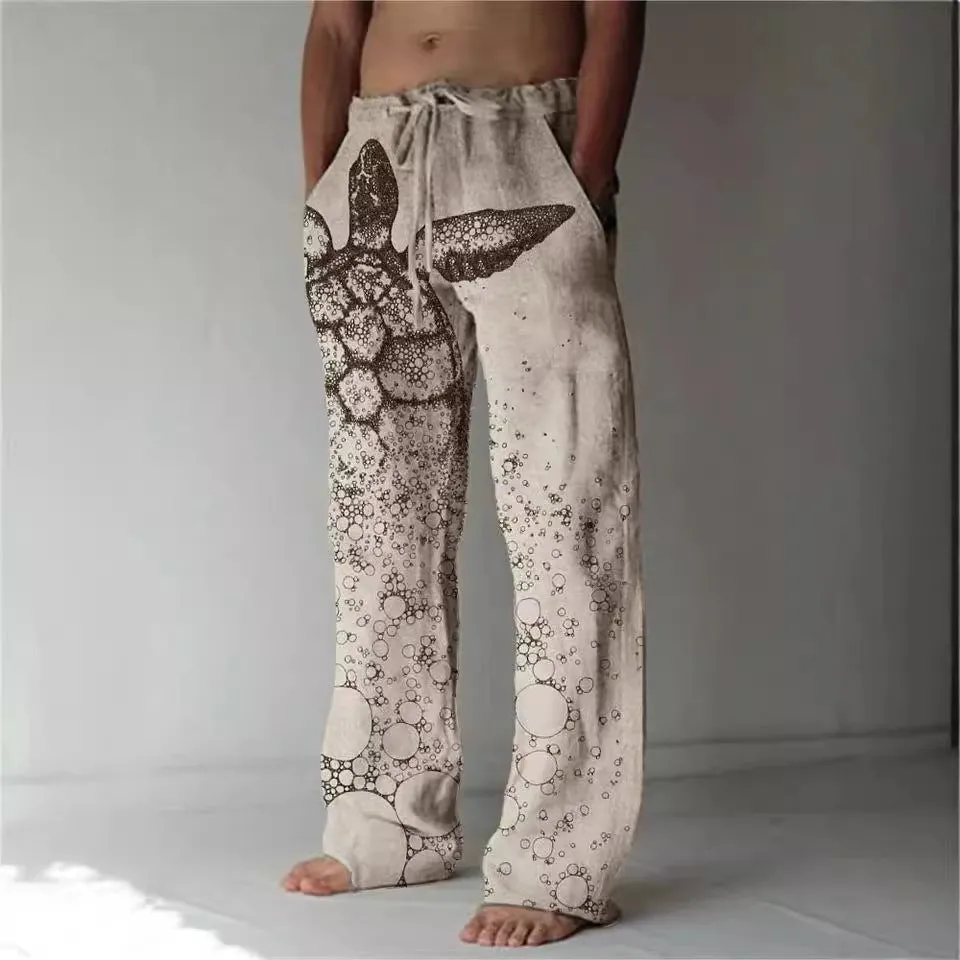 Casual straight-leg loose drawstring trousers in multiple colours with elastic waistband and side pockets