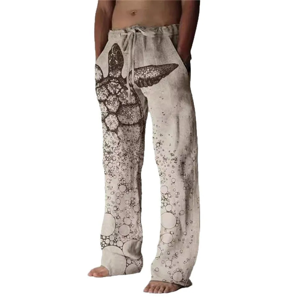 Casual straight-leg loose drawstring trousers in multiple colours with elastic waistband and side pockets