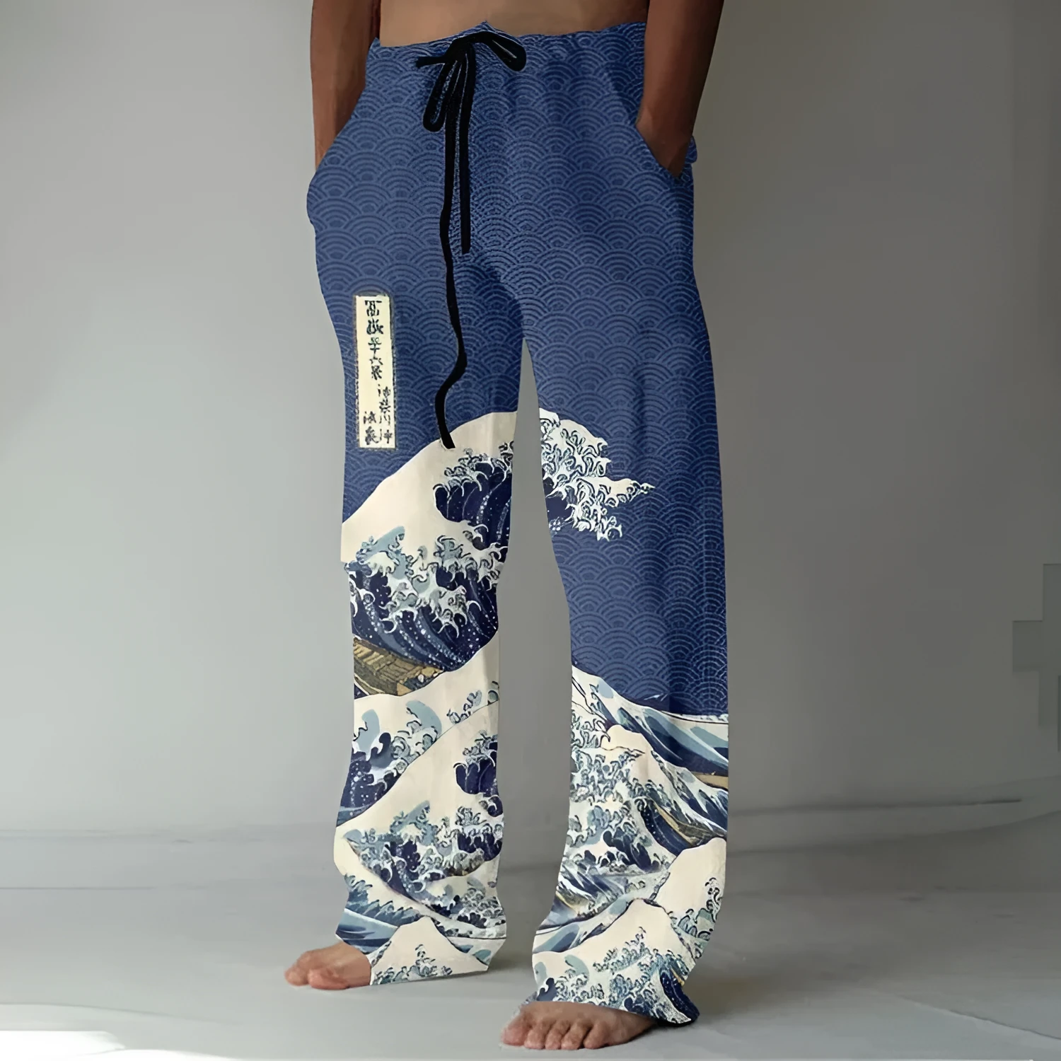 Casual straight-leg loose drawstring trousers in multiple colours with elastic waistband and side pockets