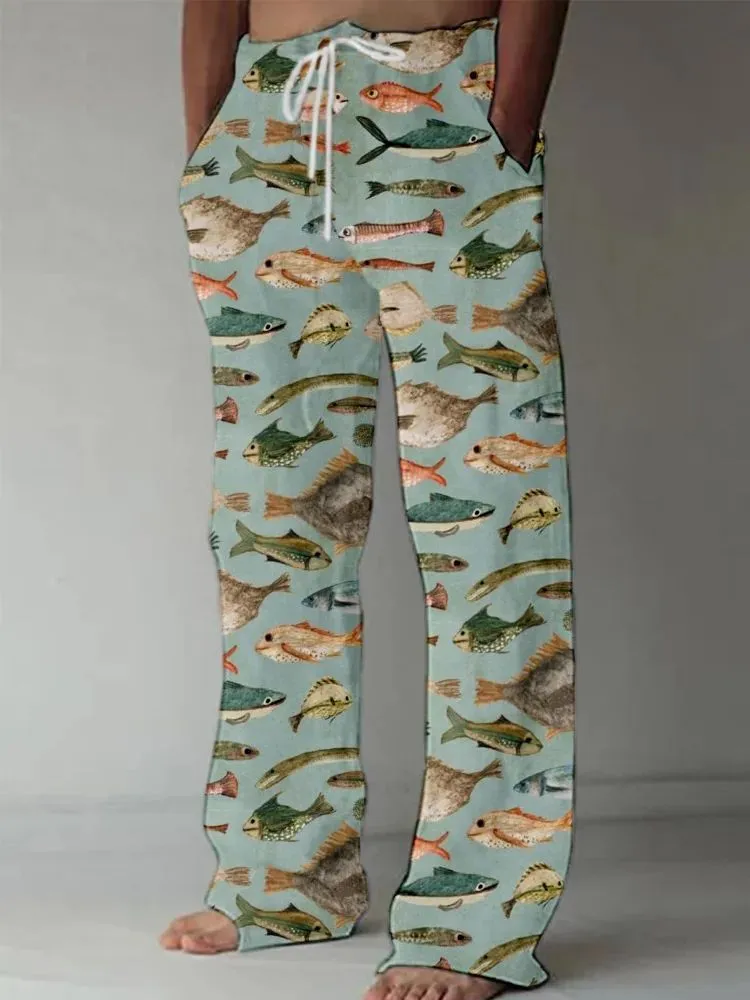 Casual straight-leg loose drawstring trousers in multiple colours with elastic waistband and side pockets