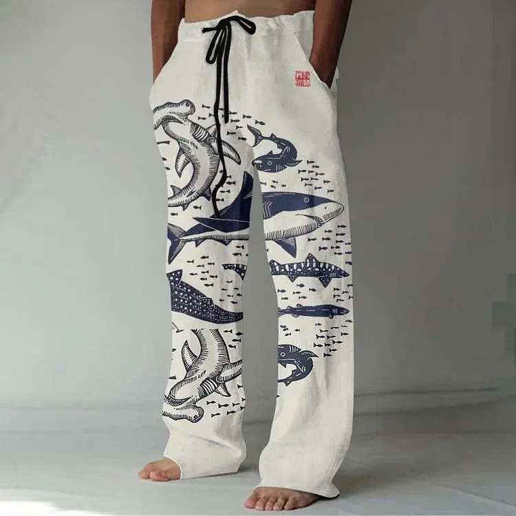 Casual straight-leg loose drawstring trousers in multiple colours with elastic waistband and side pockets