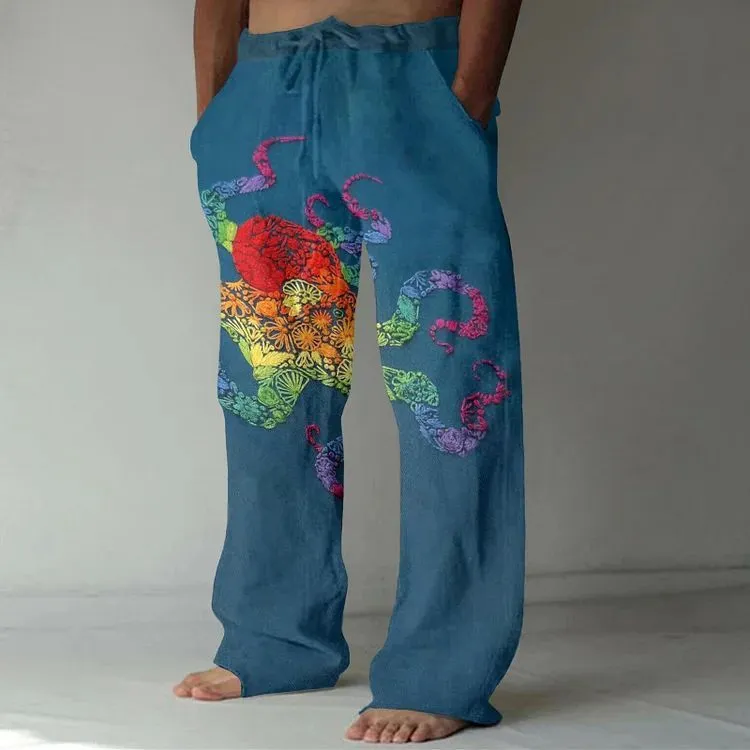 Casual straight-leg loose drawstring trousers in multiple colours with elastic waistband and side pockets