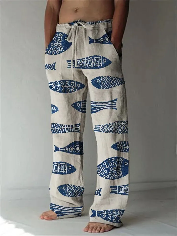 Casual straight-leg loose drawstring trousers in multiple colours with elastic waistband and side pockets
