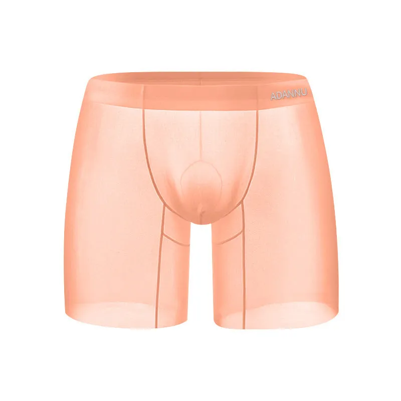 Men's ice silk boxers in orange, pink, and red colours with low waist design
